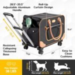 Large Cat Carrier with Wheels, Rolling Cat Carrier, 24"x 13.8"x 15.4" Pet Carrier with Wheels for Large Cats Small Dogs up to 38 LBS, Ideal for Travel, Walking and Camping(NOT for TSA)