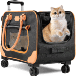 Large Cat Carrier with Wheels, Rolling Cat Carrier, 24"x 13.8"x 15.4" Pet Carrier with Wheels for Large Cats Small Dogs up to 38 LBS, Ideal for Travel, Walking and Camping(NOT for TSA)