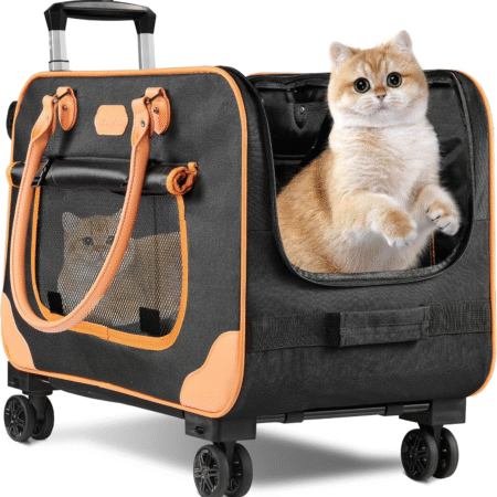 Large Cat Carrier with Wheels, Rolling Cat Carrier, 24"x 13.8"x 15.4" Pet Carrier with Wheels for Large Cats Small Dogs up to 38 LBS, Ideal for Travel, Walking and Camping(NOT for TSA)